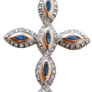 Sapphires, Diamonds, 14 Karat Rose Gold And Silver Pendant.