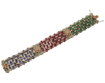 45.30 ct Rubies,Emeralds,Sapphires, 4.95 ct Diamonds Rose Gold Silver Bracelet