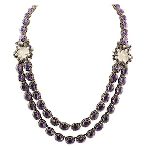 Diamonds Amethysts Rock Crystal Flowers Little Pearls Rose Gold Silver Necklace