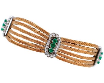 Emeralds, Diamonds, 18 Karat Yellow and White Gold Retrò Bracelet