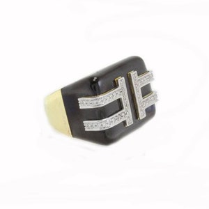 Diamantes, esmalte preto, ouro amarelo e anel de platina imagem 3