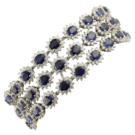 Blue Sapphires White Diamonds White Gold Link Bracelet | Etsy