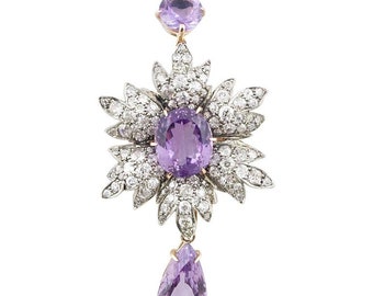 Pingente/colar de ametista com diamantes em ouro e prata