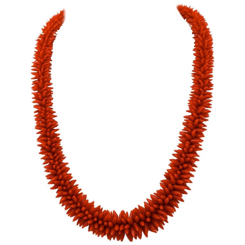 Red Coral Necklace with 18 Karat Yellow Gold Simple Clasp image 0