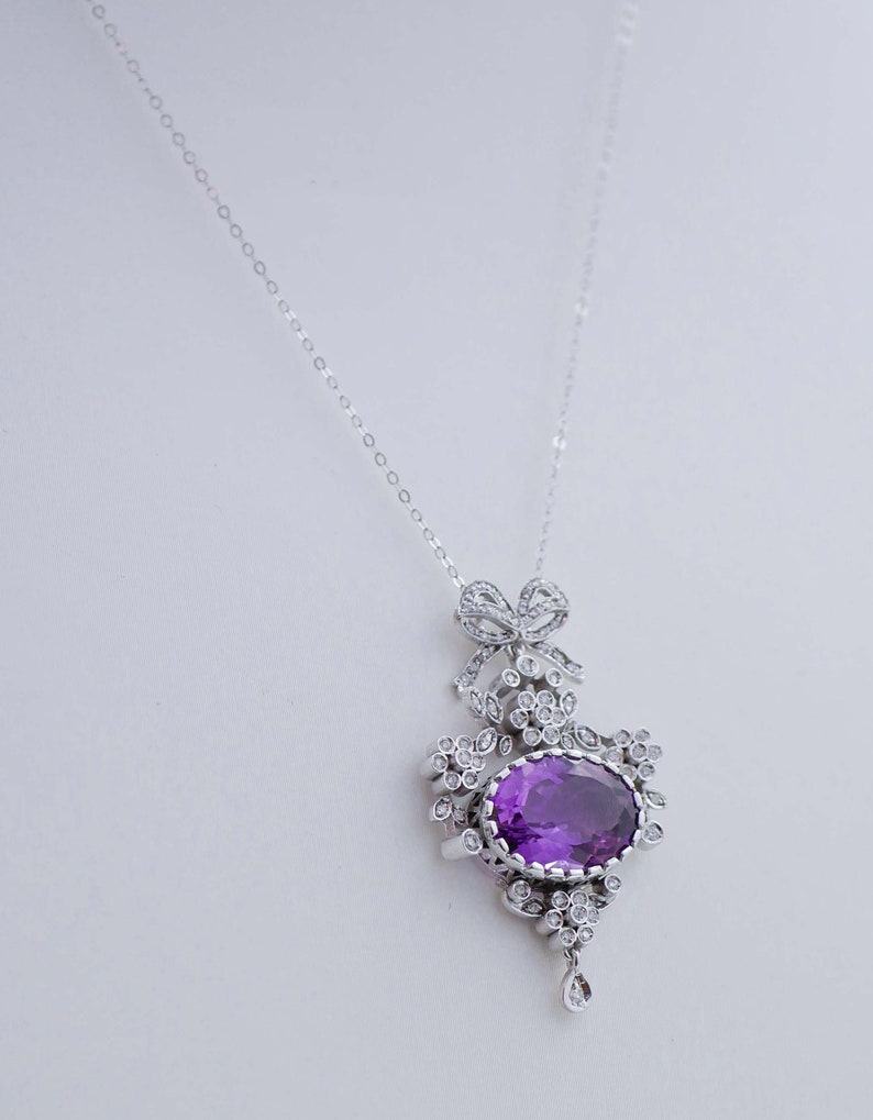 Amethyst, Diamonds, 14 Karat White Gold Pendant Necklace. - Etsy