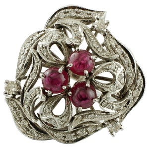 Handcrafted Fashion Design Ring 2.43 Carat Rubies, 0.86 Carat White Diamonds, White Gold