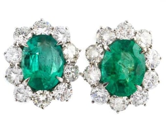 Handcrafted Clip-on Earrings Diamonds Emeralds White Gold