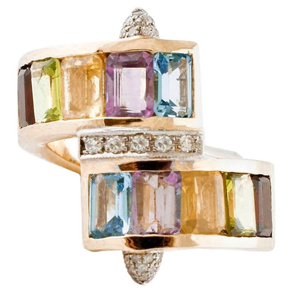 Topazes,Amethyst,Garnets,Aquamarine, Diamonds Yellow Gold Vintage ring