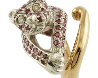 White Diamonds Rubies Rose Gold and Silver Cheetah Ring