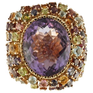 Amethyst, Peridots, Topaz, Tourmaline, Aquamarine, Garnets 14K Yellow Gold Ring
