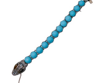 Magnesite, Stones, Diamonds, Topazs, Rose Gold and Silver Snake Bracelet.