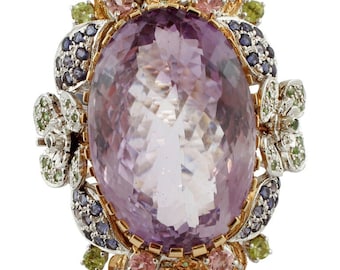 Amethyst, Diamonds,Tourmalines,Tsavorites,Iolite, 14 Kt White and Rose Gold Ring