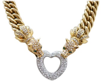 Collar con esmeraldas, diamantes, oro amarillo de 18 quilates y oro blanco.