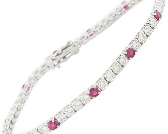 Diamond Ruby White Gold Tennis Bracelet