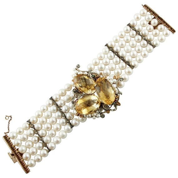 Ancient Handcrafted Bracelet Diamond, Ruby, Emera… - image 1