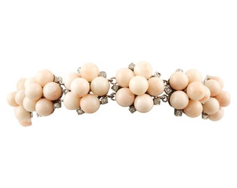 Ancient Handcrafted Bracelet Diamonds,Pink Corals, White Gold