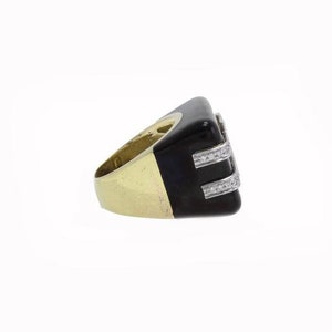 Diamantes, esmalte preto, ouro amarelo e anel de platina imagem 4