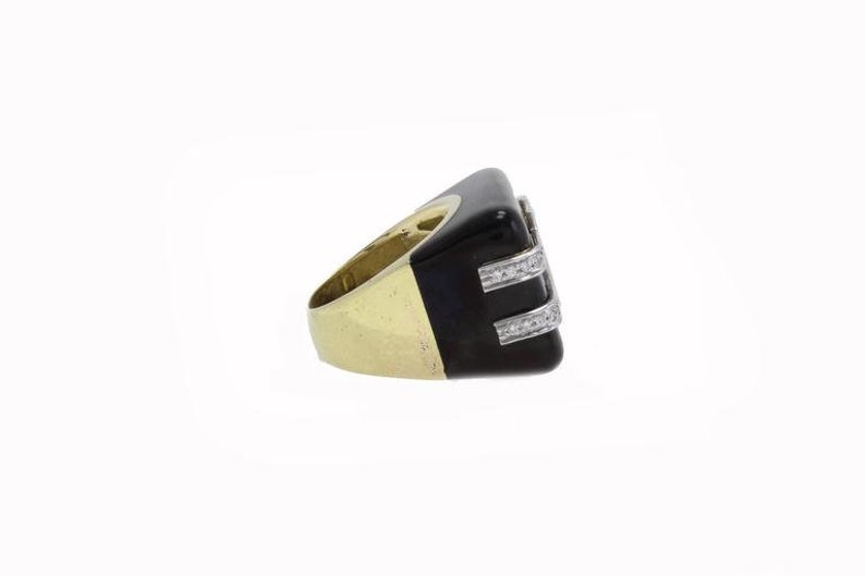 Diamantes, esmalte preto, ouro amarelo e anel de platina imagem 4