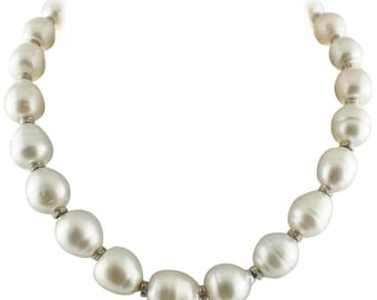 Diamants Blancs Baroque Australien Perles Blanches Or Blanc Collier de Perles