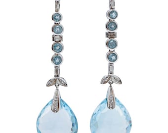 Aquamarine, Topazs, Diamonds, Platinum Earrings.