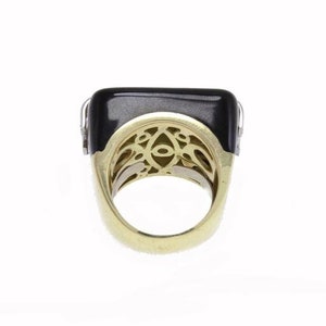 Diamantes, esmalte preto, ouro amarelo e anel de platina imagem 2