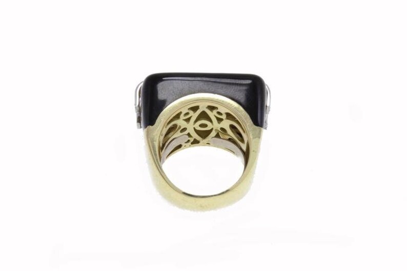Diamantes, esmalte preto, ouro amarelo e anel de platina imagem 2