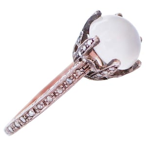 Moonstone, Diamonds, Rose Gold and Silver Ring.