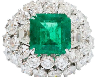 3.39 Carat Emerald, Diamonds, 18 Karat White Gold Ring.