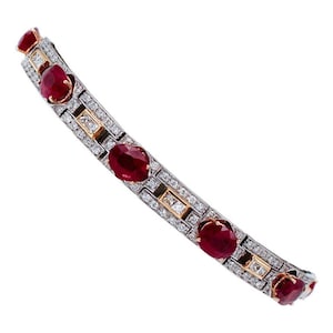 Rubies, Diamonds, 18 Karat White and Yellow Gold Bracelet