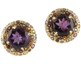 Amethyst, Tourmaline, Diamonds, Garnet, Aquamarine, Iolite, Rose Gold Earrings