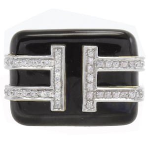 Diamantes, esmalte preto, ouro amarelo e anel de platina imagem 1