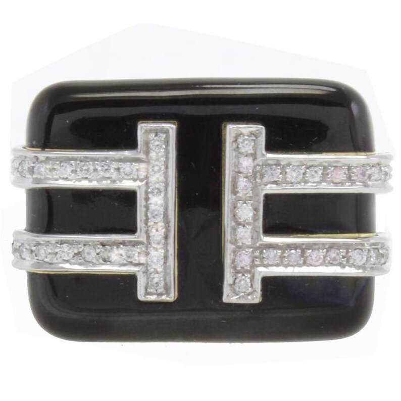 Diamantes, esmalte preto, ouro amarelo e anel de platina imagem 1