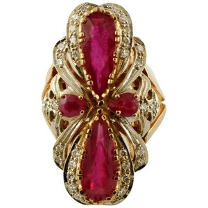Diamonds, Rubies, 14k White & Rose Gold Vintage Ring