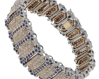 Retro Blue Sapphires Diamonds Gold Bracelet