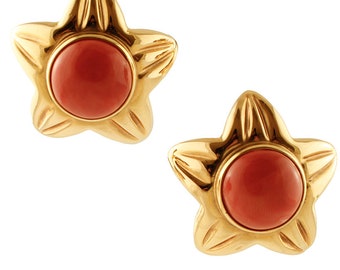 Star Earrings, 18k Yellow gold and Coral