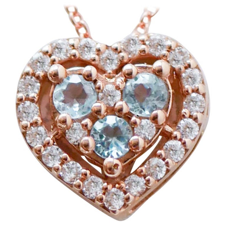 Aquamarine, Diamonds, 18 Karat Rose Gold Heart Pendant Necklace. - Etsy ...