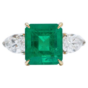 4.27 Carat Emerald, Diamonds, 18 Karat White Gold Ring.
