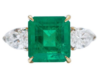 4.27 Carat Emerald, Diamonds, 18 Karat White Gold Ring.