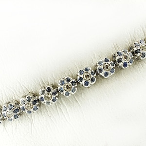 Diamonds, Light Blue Sapphires, 14k White Gold Link Bracelet