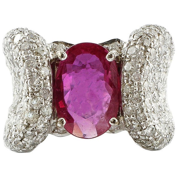 Handcrafted Ruby White Diamonds White Gold Fashion Ring