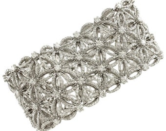 White Diamonds Flower Theme White Gold Carpet Bracelet