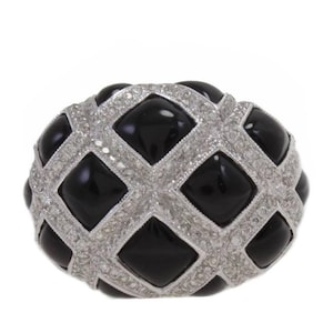 Onyx and Diamond 18k White Gold Dome Ring