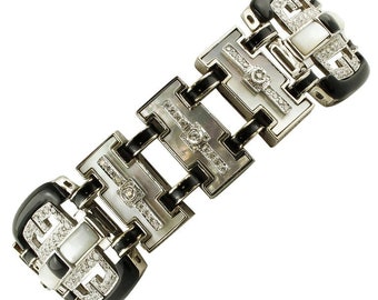 3.05 Carat Diamonds, 5.6 G Onyx and White Stones White Gold Retrò Bracelet