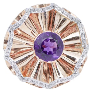 Amethyst, Diamonds,14 Karat Rose and White Gold Ring