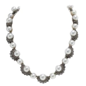 Sea Pearl Diamond Rose Gold and Silver Necklace