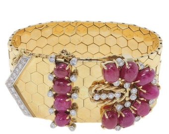 GCS Certificate Ruby Diamond Gold Retro Bracelet