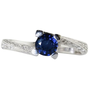 Blue Sapphire, Diamonds, Solitaire White Gold Ring