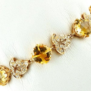 Handcrafted Bracelet Diamonds, Yellow Topaz, 14 Karat Yellow Gold.