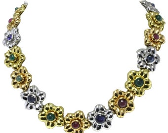 18 kt Gold Sapphire Ruby Emerald Necklace