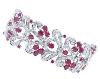 Rubies, Diamonds, 14 Kt White Gold Bracelet